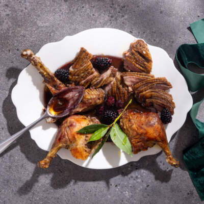 Roast duck with blackberry Port sauce