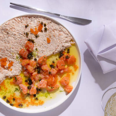 Salmon crudo with trout pâté