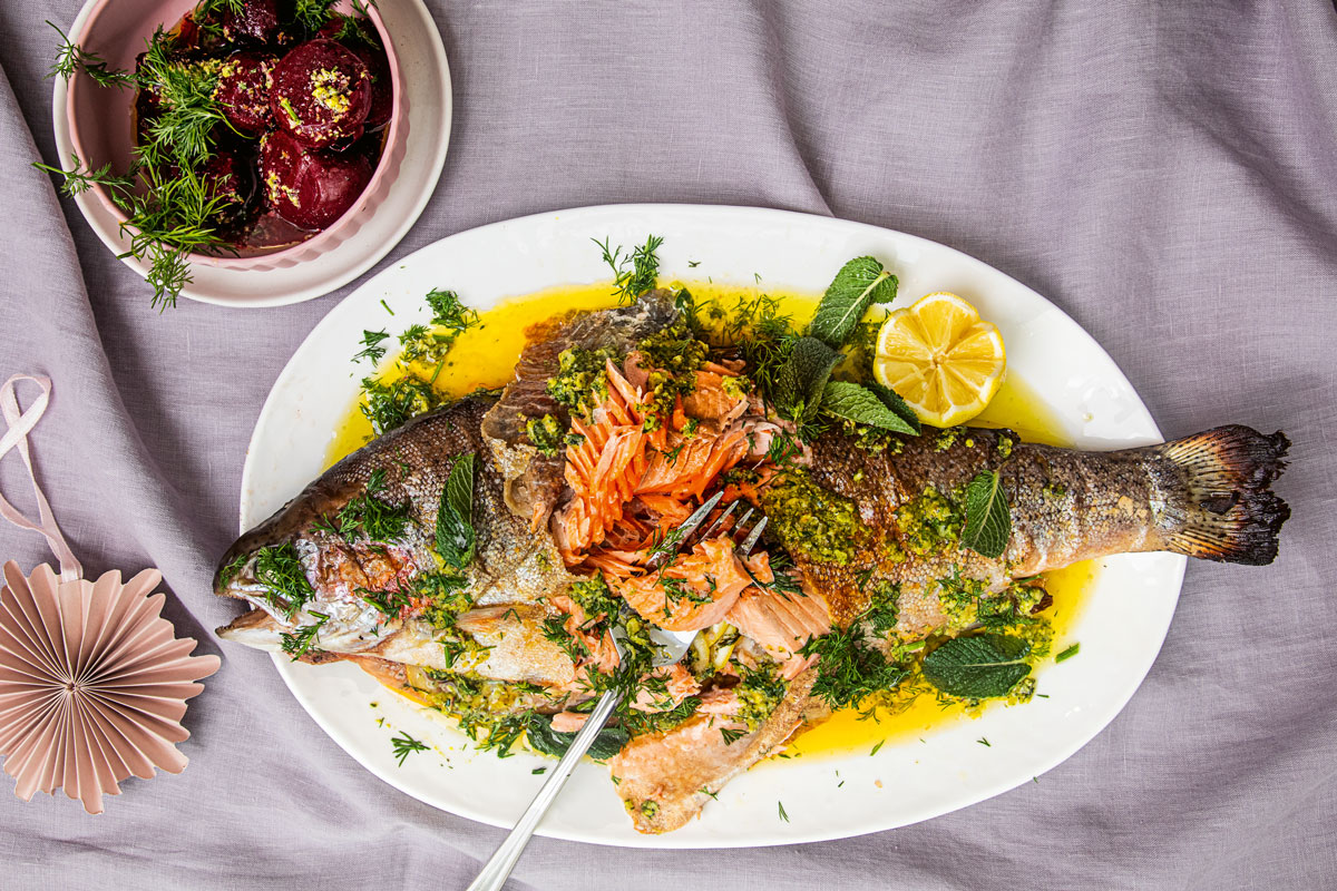 Whole roasted trout