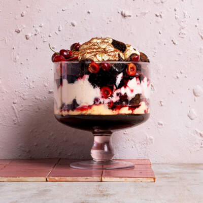 Coffee, chocolate and cherry trifle