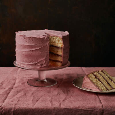 Champagne-and-blackcurrant celebration cake
