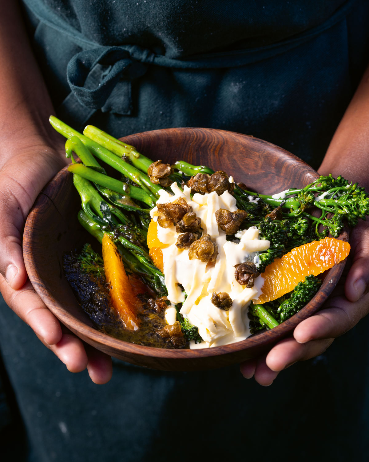 Charred sprouting broccoli with burrata