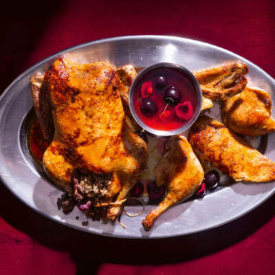 Roast duck with cherry-and-sausage stuffing