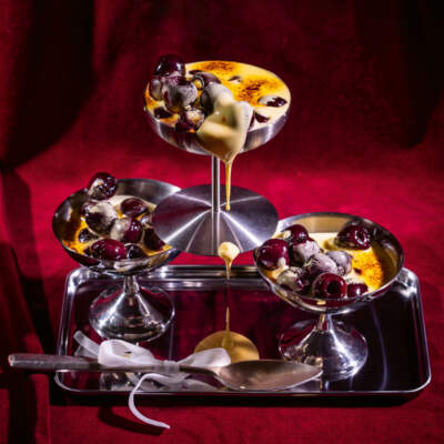 Roasted Campari cherries with sabayon