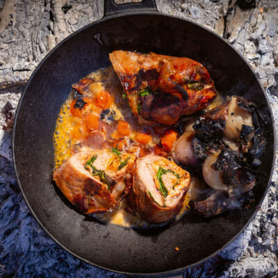 Serrano-wrapped stuffed pork fillet