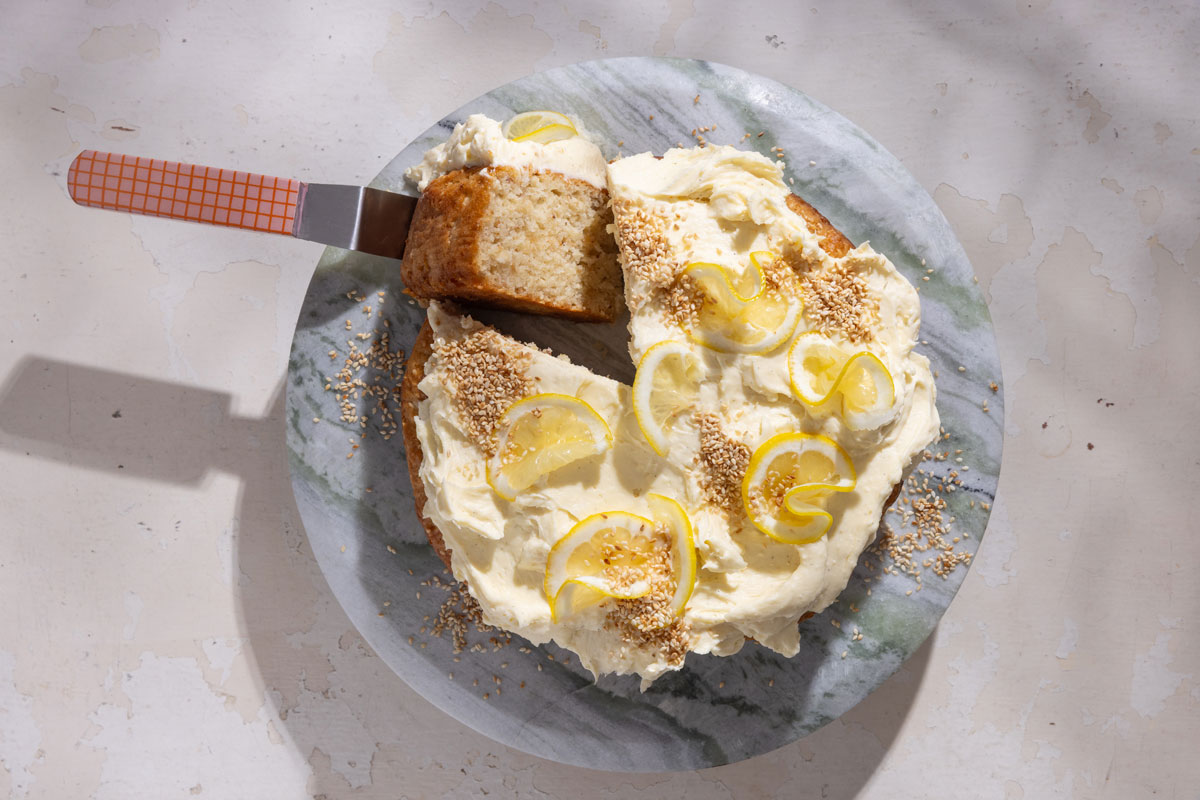 Preserved lemon sesame cake with cream cheese frosting