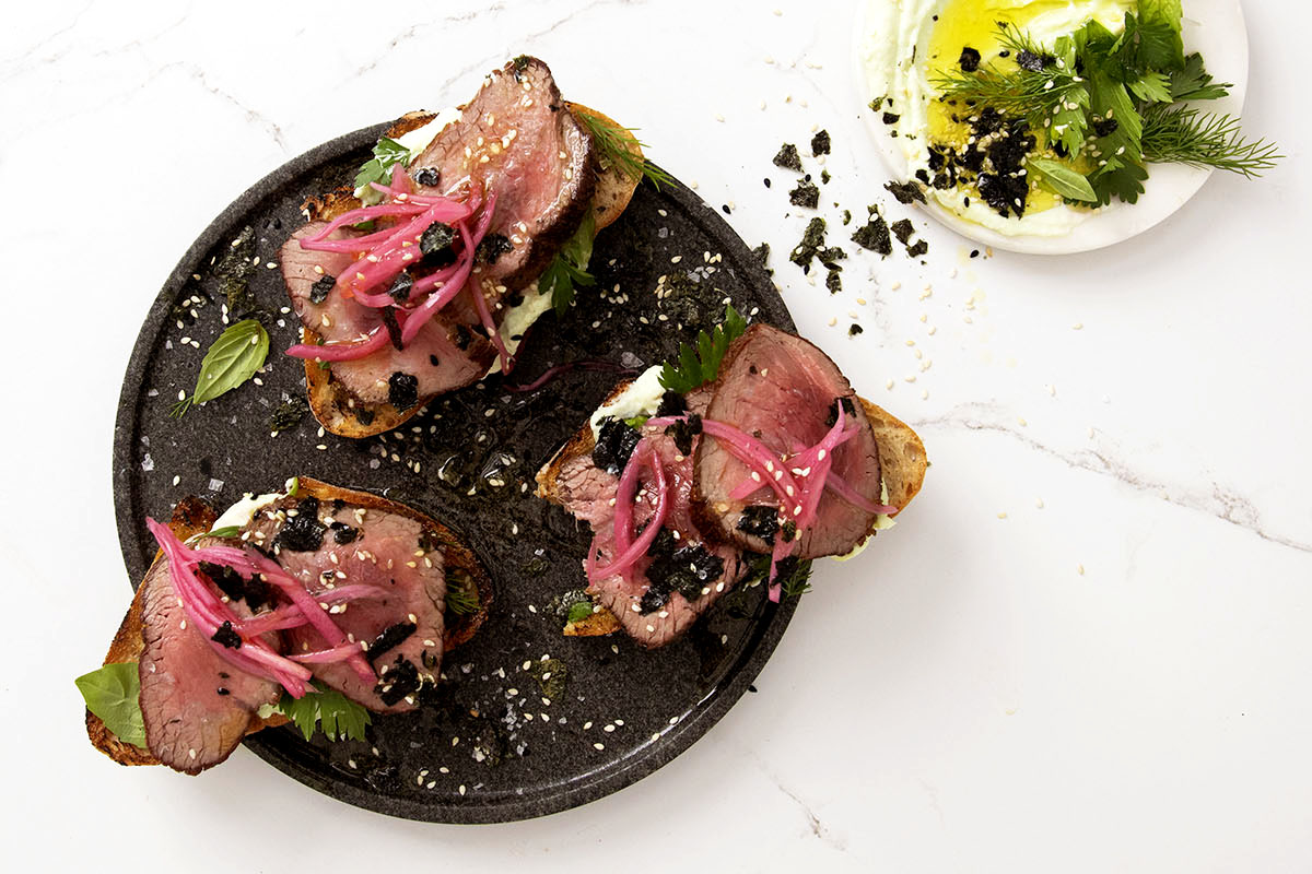 ostrich fillet open sandwich