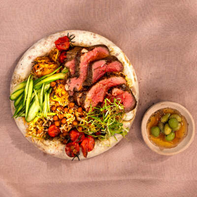 Mediterranean-inspired beef bowl