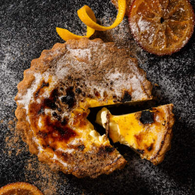Orange-infused milk tartlets