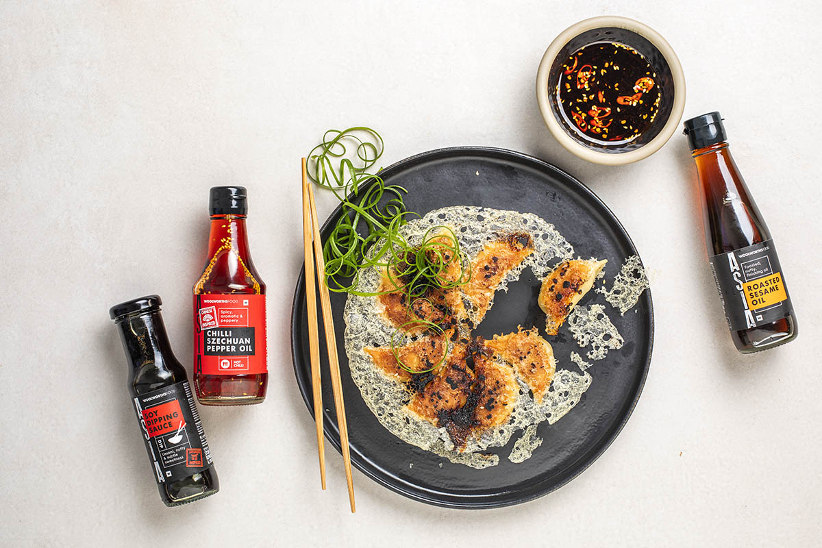 Cripsy Prawn Potstickers with spicy dipping sauce