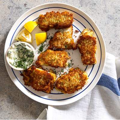 Fish in potato latke crust