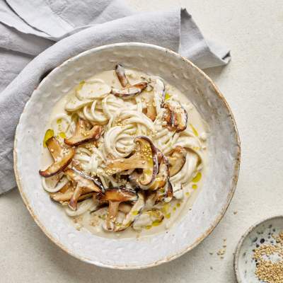 Creamy miso-and-mushroom broth with noodles