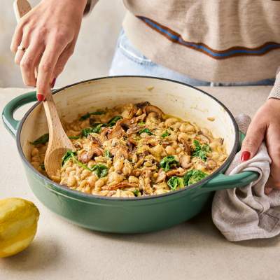 Creamy white bean-and-mushroom orzo risotto