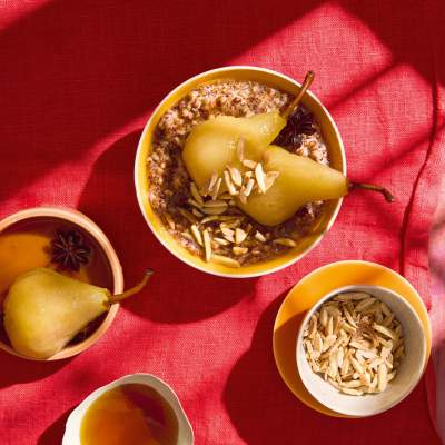 Sorghum porridge with spiced poached pears
