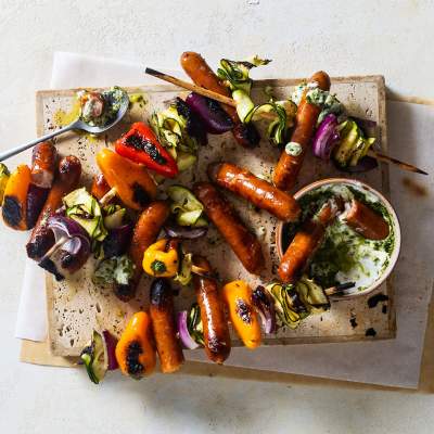 Smoked cheese-and-bacon pork griller skewers