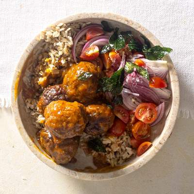 Venison frikkadel rice bowl