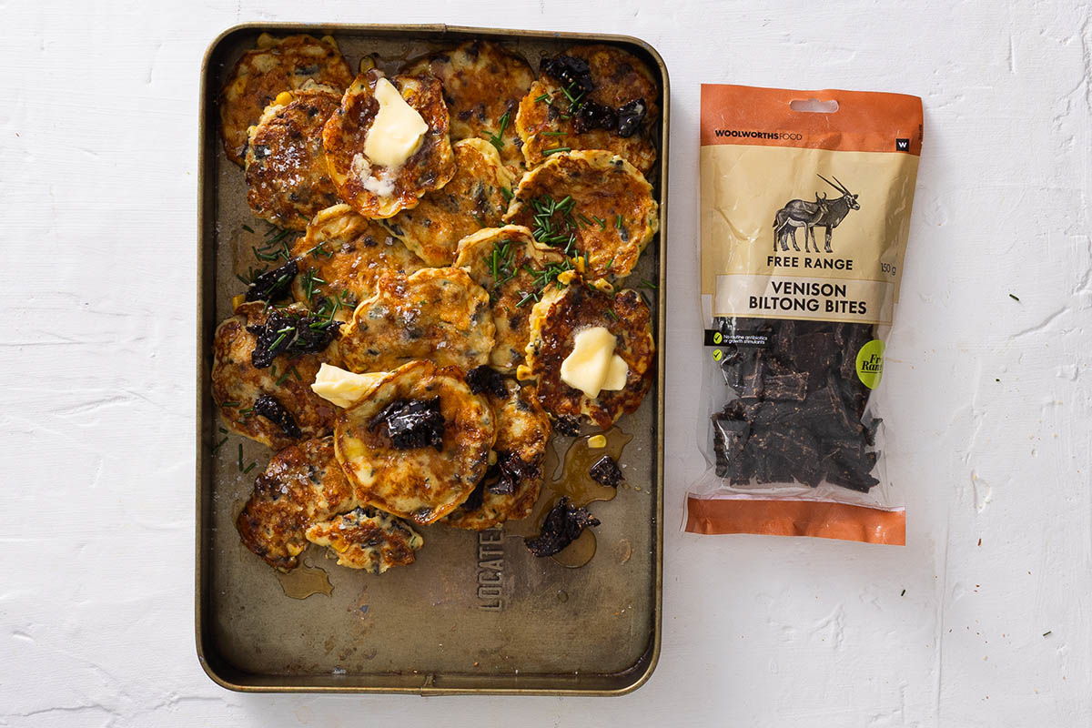 venison bites and sweetcorn crumpets