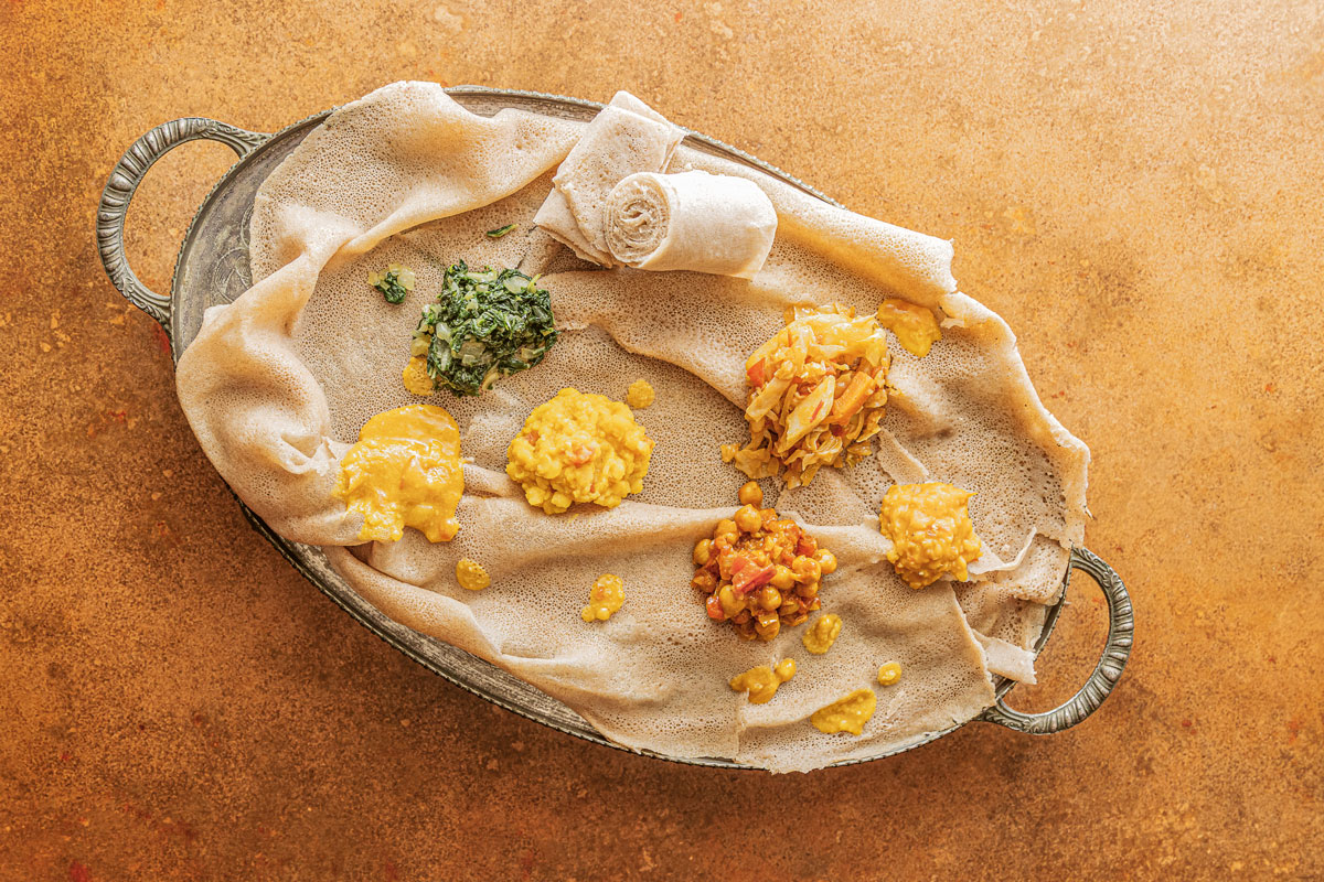 Ethiopian platter: tikil gomen (Ethiopian cabbage)