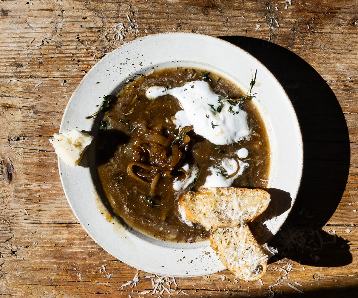 French onion soup with Grana Padano