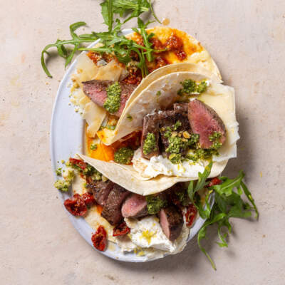 Italian-inspired ostrich tacos