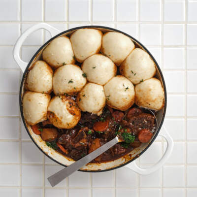 Red wine beef stew with dombolo