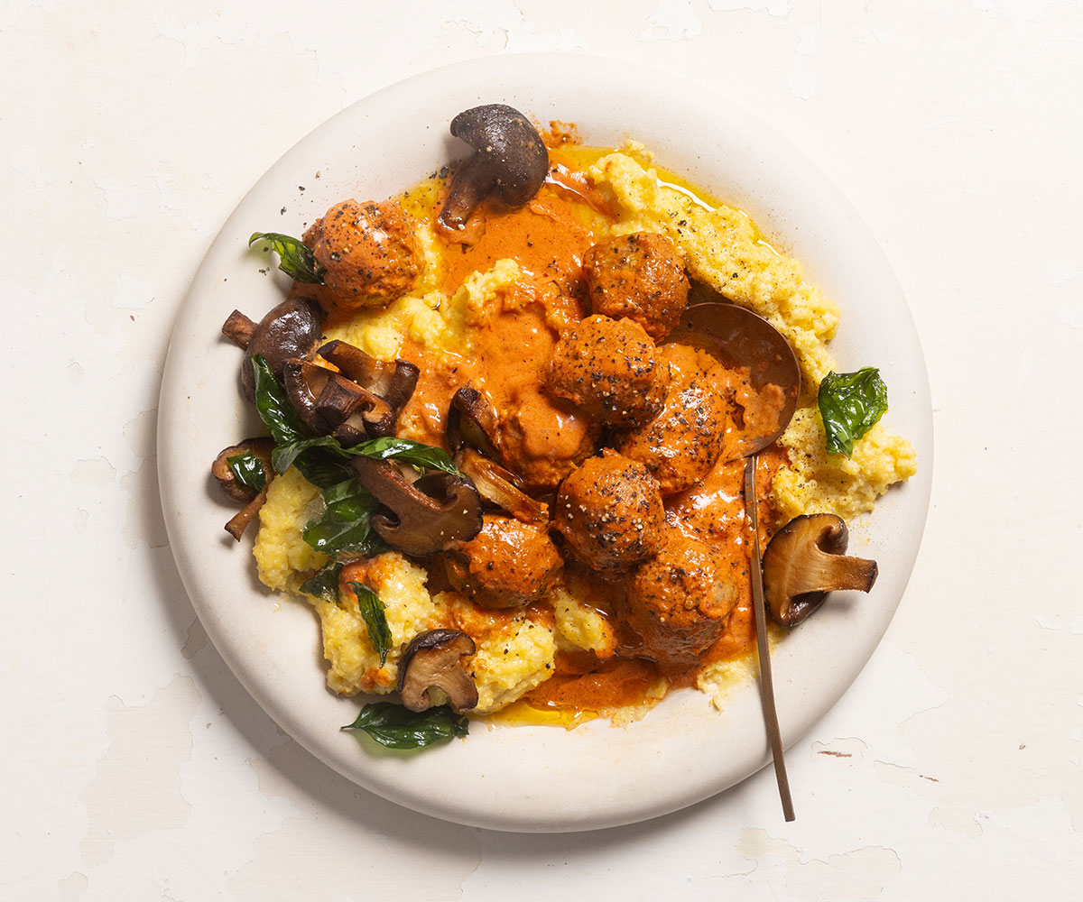 tofu balls on polenta