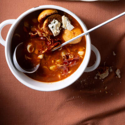 Chunky minestrone soup with Parma ham