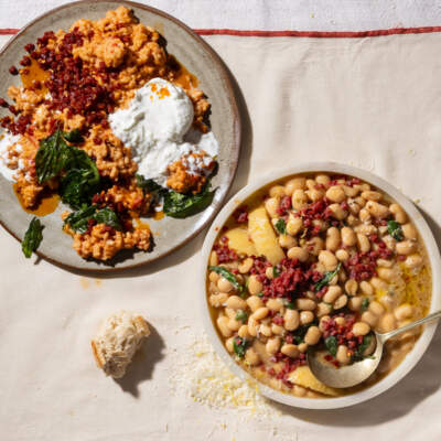 White bean stew with salami crumble
