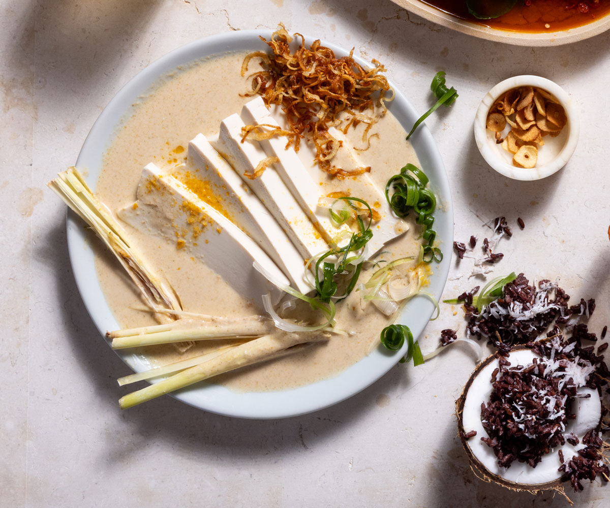 Tom kha tofu with coconut black rice