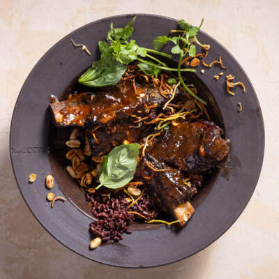 Tom yam chilli-glazed beef shortrib with crispy ginger-and-peanut sprinkle