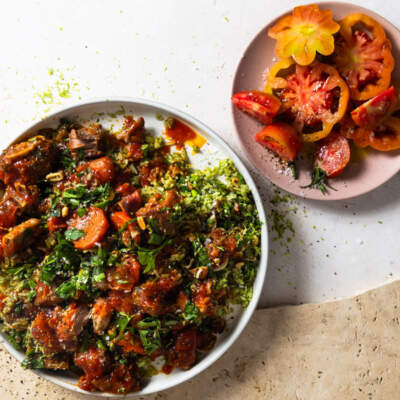 Beef short rib with green goddess rice and gremolata