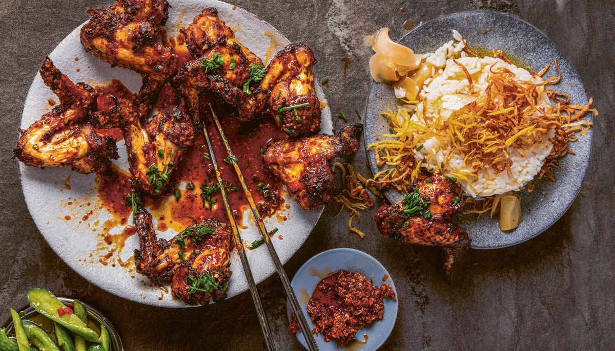 CLEMENGOLD MISO CHICKEN WITH GARLIC-AND-GINGER FRIED RICE AND CUCUMBER-CHILLI SALAD