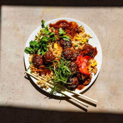 Korean meatballs and egg fried rice