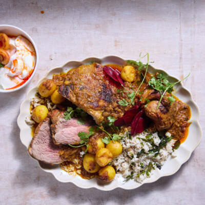 Leg of lamb cooked in coconut curry 