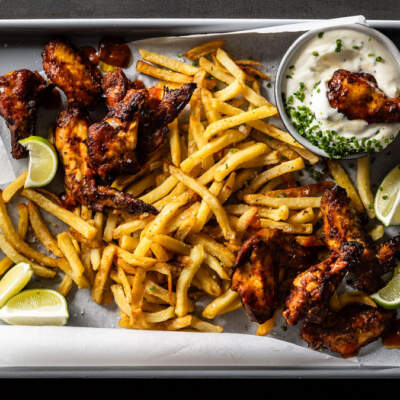 Peri-peri chicken wings with rainbow slaw & dip