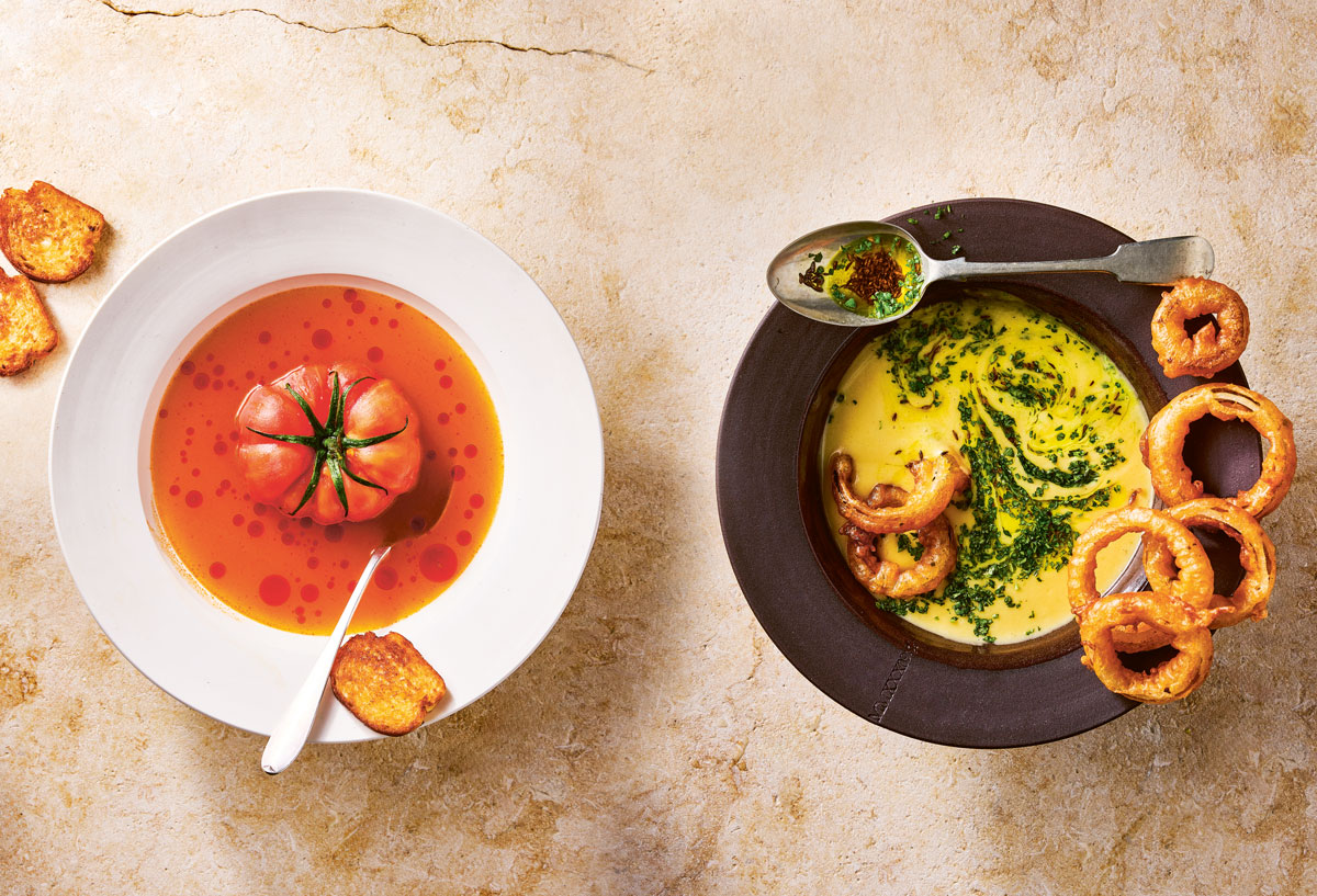 SPICY TOMATO BROTH and BUTTER BEAN BESSARA