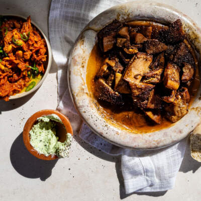 Slow-cooked ox tripe with dombolo and chakalaka