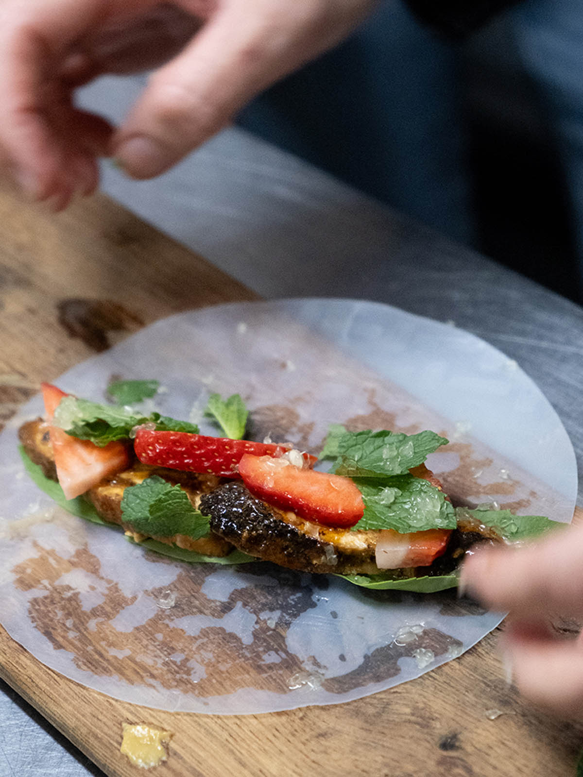 Chicken strawberry rice paper rolls