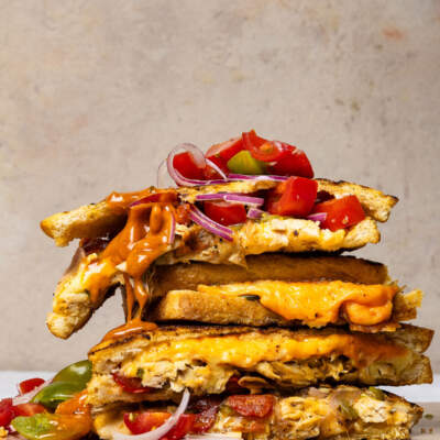 Cheesy rotisserie chicken toasties