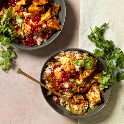 Leftover tikka chicken curry with chicken fried rice