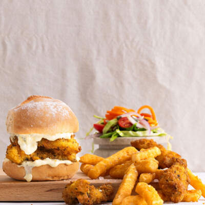 Hake goujon burgers