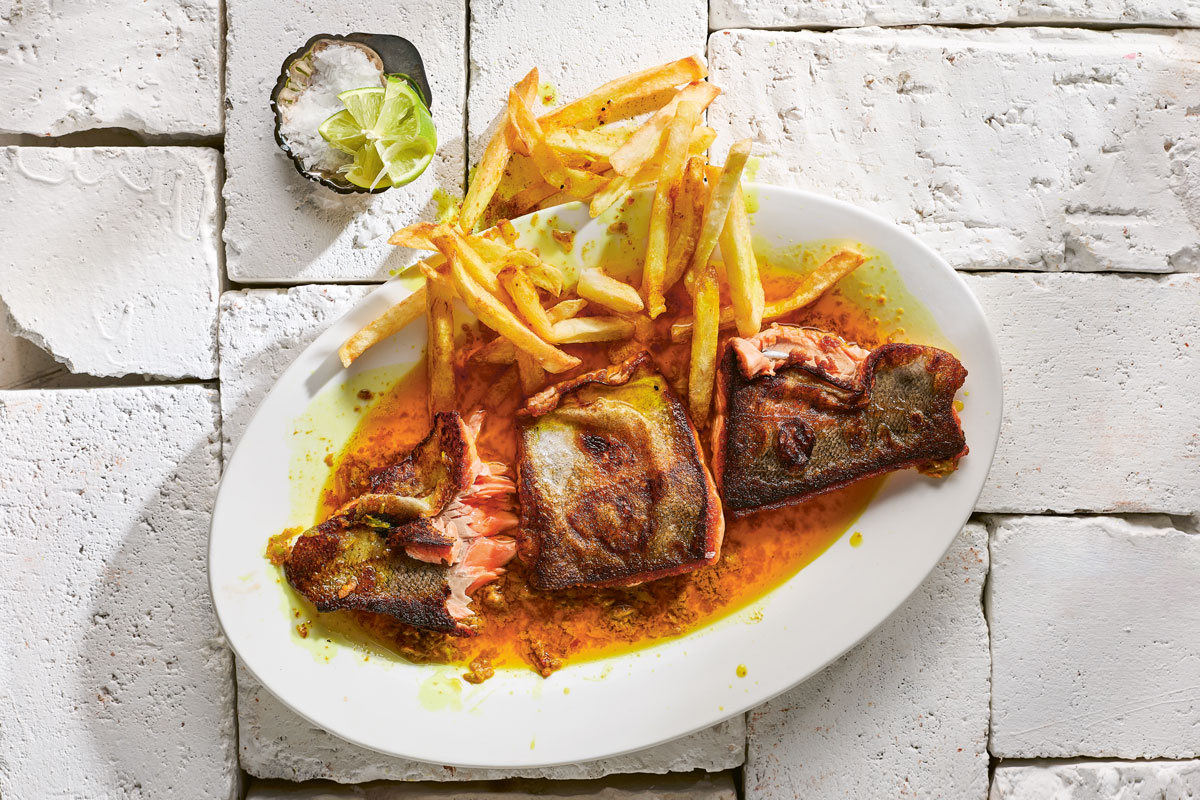 FIRE-SEARED TROUT WITH GARLIC-TURMERIC BUTTER