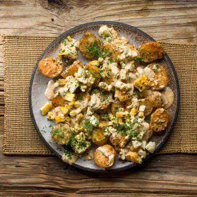 Roast potato-and-sweetcorn salad with creamy Cajun dressing