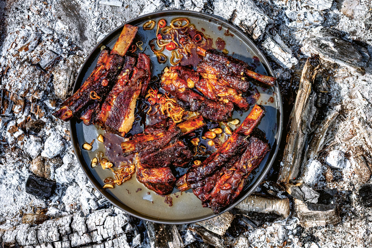 TOM YAM CHILLI-GLAZED BEEF SHORTRIB WITH CRISPY GINGER AND PEANUTS